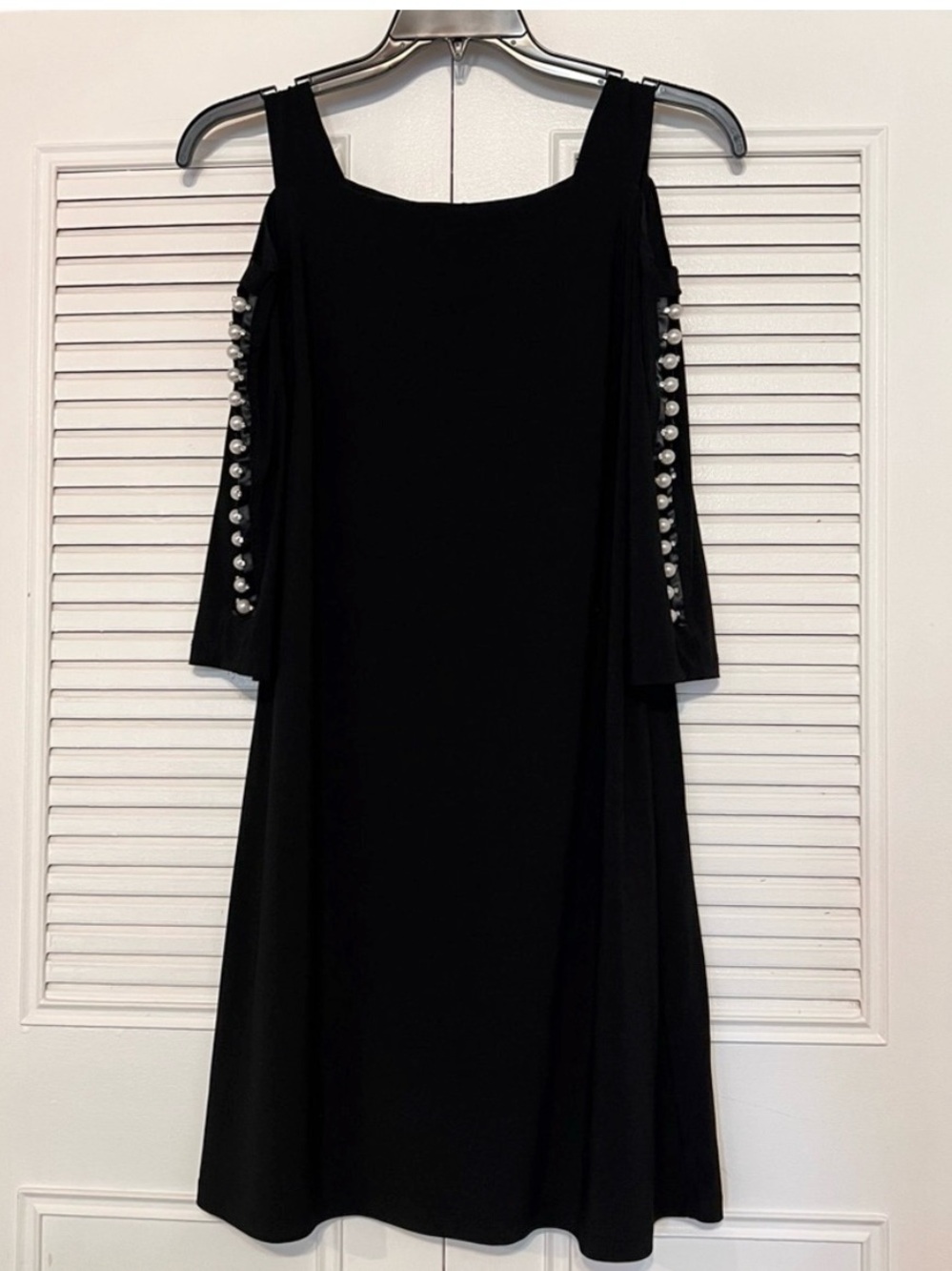 S.Lerine Black Pearl-Embellished Cold-Shoulder Dress